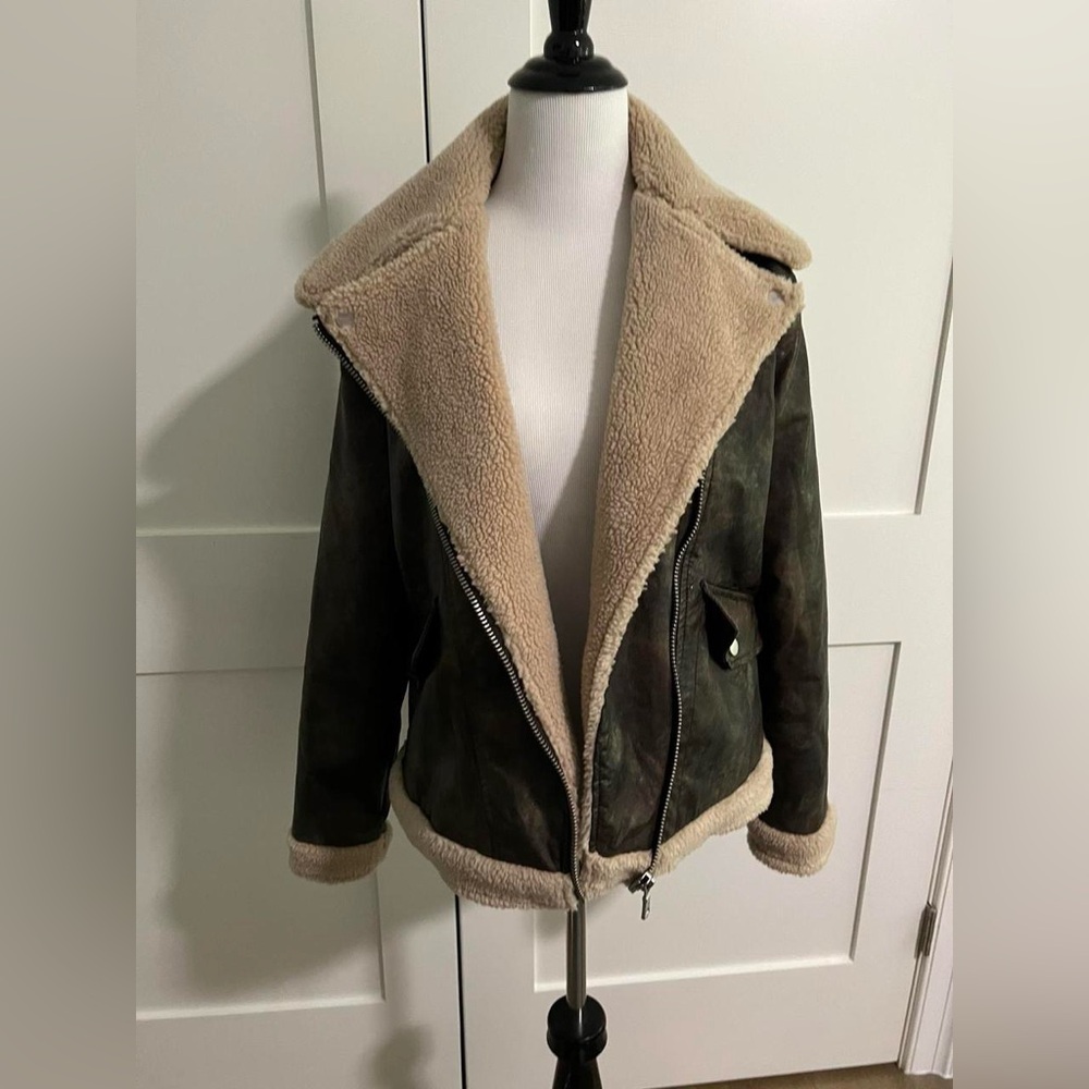 Avec Les Filles Black and Tan Teddy Jacket